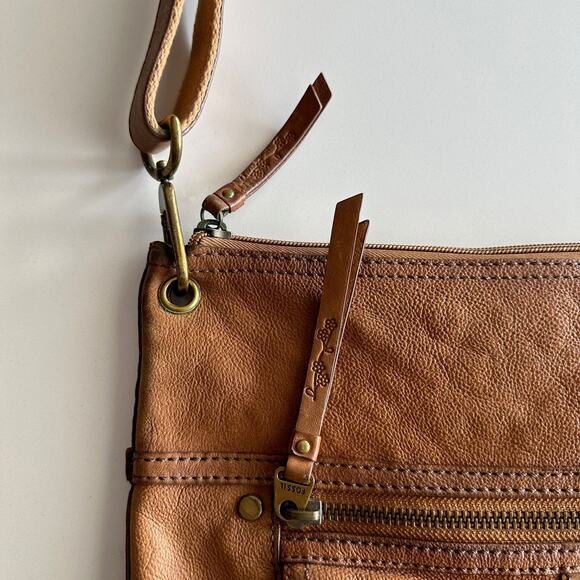 Fossil Sasha Y2K Distressed Brown Pebbled Leather Adjustable Shoulder Bag Purse - Picture 5 of 9